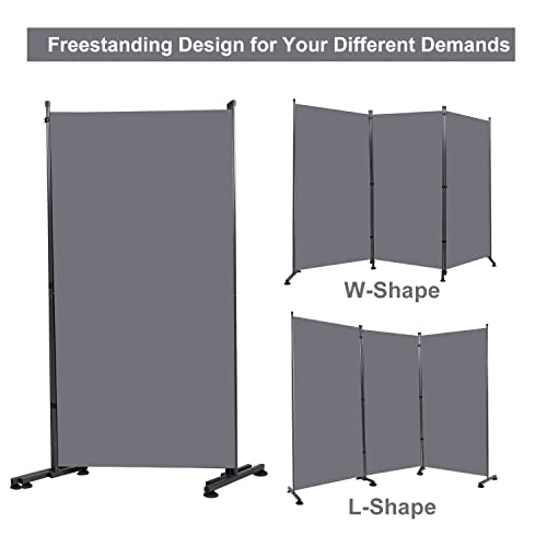 Room Divider 3 Panel Folding Privacy Screen, Round Pad Design Wall Divider | 71''Hx102''W, UV Protection Fabric, Wobble-free Metal Frame, Large 3 Panel Partition Room Dividers, Indoor Window Blackout - color: Grey