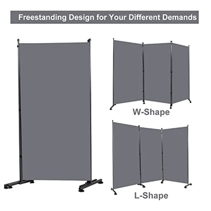 Room Divider 3 Panel Folding Privacy Screen, Round Pad Design Wall Divider | 71''Hx102''W, UV Protection Fabric, Wobble-free Metal Frame, Large 3 Panel Partition Room Dividers, Indoor Window Blackout - color: Grey