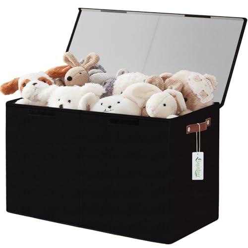 Large Toy Storage Box with Lids, Collapsible Sturdy Baby Storage Organizer Chest Bin Basket for Kids, Boys, Girls, Playroom, Nursery, Bedroom, Closet 25"x13"x16" (Black) - color: Black