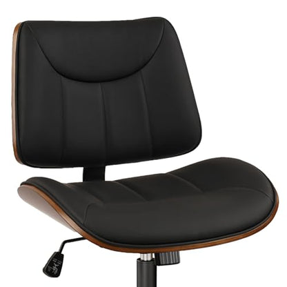 CLATINA Office Chair Armless with Wheels, Mid-Century Modern Walnut Desk Chair, Adjustable Height Reading Chair, PU Leather Mid Back & Swivel Computer Chairs for Home Meeting Room Bedroom, Black(1 PK) - color: Black Linear, size: 1 Pack