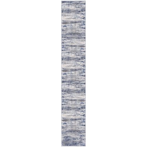 KOZYFLY Modern Abstract Washable Rug Runner 2.6x12 Hallway Rug Runner Non-Slip Soft Kitchen Runner Rugs, Grey-Blue Striped Carpet for Entryway Bathroom Laundry Room Foyer - color: Blue-grey, size: 2'8" x 12' (Runner)