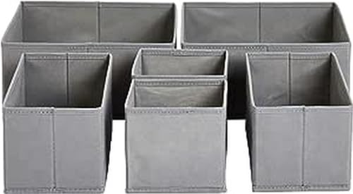 Amazon Basics Collapsible Cloth Drawer Organizer Boxes for Socks, Underwear and Baby Clothes, Storage Bins, Gray, Set of 6 - size: Set of 6