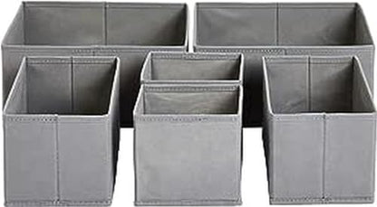 Amazon Basics Collapsible Cloth Drawer Organizer Boxes for Socks, Underwear and Baby Clothes, Storage Bins, Gray, Set of 6 - size: Set of 6