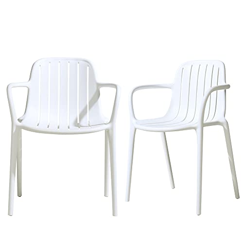 LESHI Dining Chair with Armrests Backrest Plastic Chairs Bar Breathable Design Simple Art Style for DiningRoom Bedroom Living Room Patio Indoor Outdoor (Set of 2, White) - color: A-white, size: 2 Pack-With Armrests