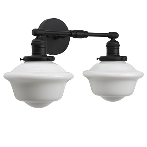 2-Lights Milk White Glass Wall Sconce Lights, Modern Classic Wall Vanity Lighting for Living Room Bathroom Bedroom - color: Black