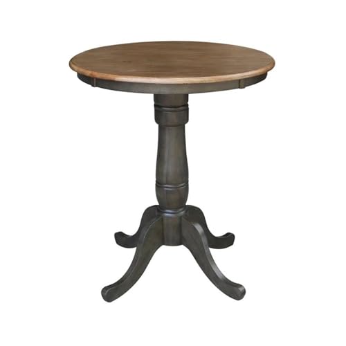 IC INTERNATIONAL CONCEPTS 30" Round Pedestal Gathering Height Table with 2 San Remo Counter Height Stools, Hickory/Washed Coal - color: Hickory/Washed Coal