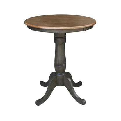 IC INTERNATIONAL CONCEPTS 30" Round Pedestal Gathering Height Table with 2 San Remo Counter Height Stools, Hickory/Washed Coal - color: Hickory/Washed Coal