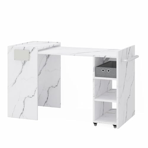 smilesun Folding Dining Table, Wall Mount Foldable Kitchen Table w/Fabric Drawer & Adjustable Storage Shelf, Space Saving Compact Expandable Pull Out Table for Small Spaces, White - color: White