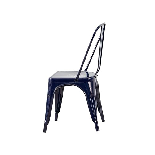 AC Pacific 18 Inch Seat Height Industrial Metal Dining Chairs, Stackable Kitchen or Bar Seat, Durable Modern Design, Versatile Accent Furniture, Set of 2, Dark Blue - color: Dark Blue, size: Set of 2