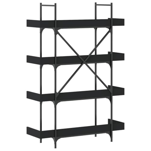4-Tier Industrial Bookcase, 39.4 inch Metal Frame Bookshelf with Engineered Wood Shelves, Open Storage Book Rack for Living Room, Office, Black - color: Black 15