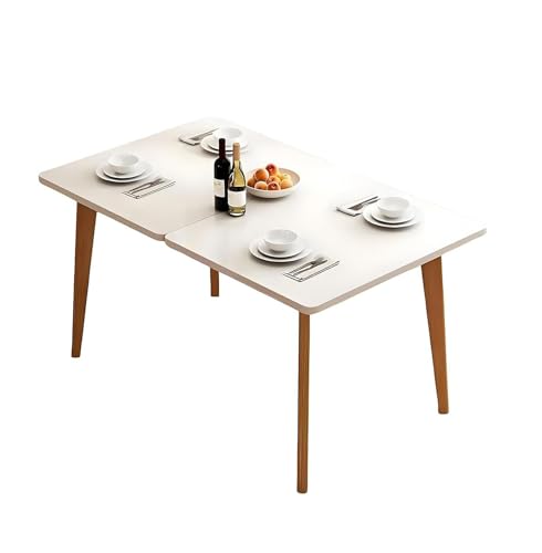 Compact Drop Leaf Table for Small Spaces, Multifunctional Extendable Dining Table for 2 to 6, Foldable Kitchen & Living Room Furniture (White)