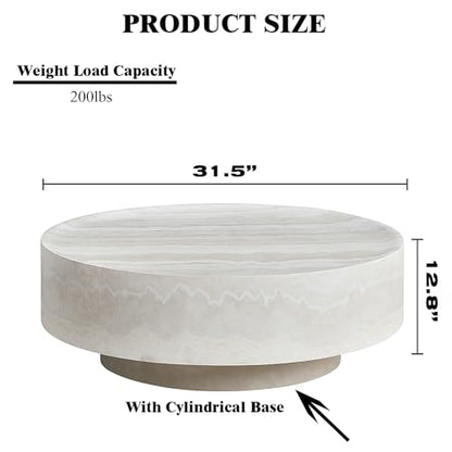 31.5" Round Concrete Coffee Table with Base (31.5"x12.8") | Faux Marble Center Table Concrete Coffee Table Travertine Accent Table Stone Coffee Table Living Room Furnitures - color: Mars,ø31.5" X 12.8",pedestal