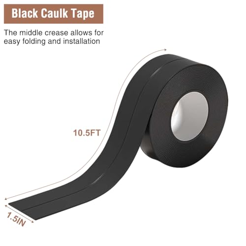 Black Waterproof Sealing Caulk Tape, Bath& Kitchen Remodel Items Self Adhesive Peel & Stick Caulking Strip for Tub Toilet Sinks Floor Tile Wallpaper Backsplash Trim, DIY Friendly Bathroom Accessories - style: Black-1.5IN-10.5FT