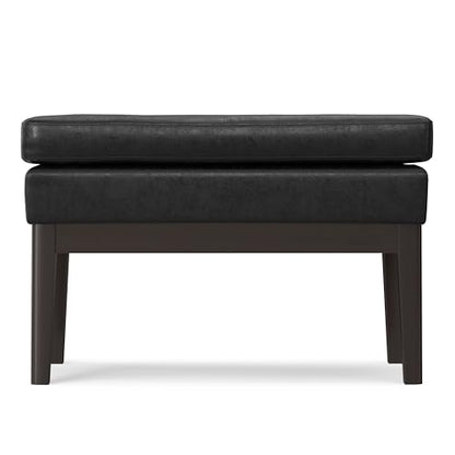 SIMPLIHOME Carlson 27" Wide Woven Fabric Rectangle Ottoman in Black | Mid-century modern ottoman with a padded seat for extra seating in the bedroom or living room; footstool, footrest. - color: Distressed Black, style: Small Ottoman Bench