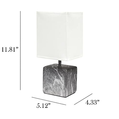 Simple Designs LT2071-BAW Gray Black Petite Marbled Ceramic Bedside Mini Table Lamp with White Fabric Shade… - color: Marble Black/White Shade