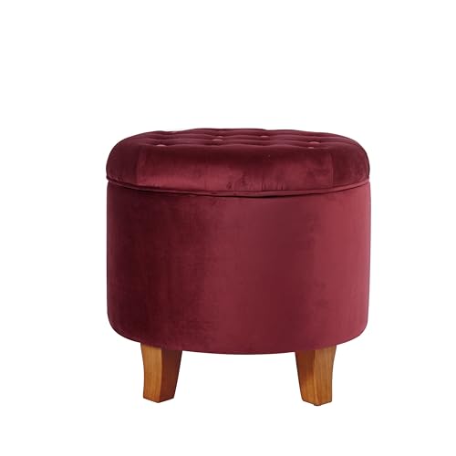 Homepop Home Decor | Upholstered Round Velvet Tufted Foot Rest Ottoman | Ottoman with Storage for Living Room & Bedroom | Decorative Home Furniture, Burgundy Small - color: Burgundy