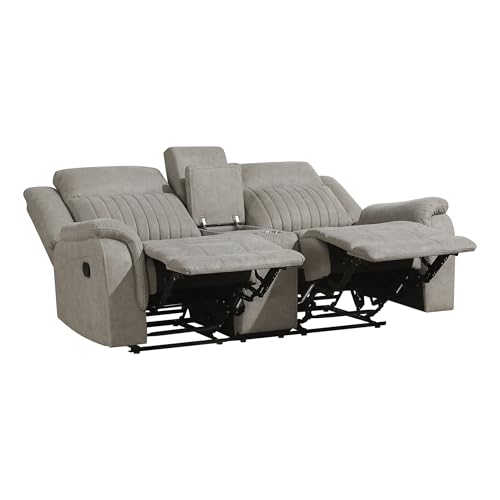 Lexicon 75" W Manual Double Reclining Loveseat with Center Console, Dove | Polished Microfiber Manual Wall Hugger Loveseat Recliner, Cup Holders, for Living Room, Tool Free Assembly - color: Dove, size: Reclining Loveseat