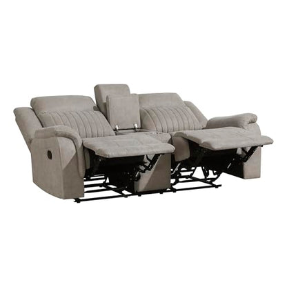 Lexicon 75" W Manual Double Reclining Loveseat with Center Console, Dove | Polished Microfiber Manual Wall Hugger Loveseat Recliner, Cup Holders, for Living Room, Tool Free Assembly - color: Dove, size: Reclining Loveseat