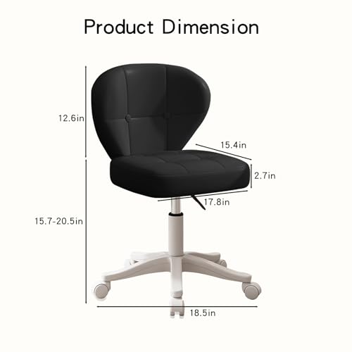 Small Office Chair with Lumbar Support, PU Leather Armless Swivel Desk Chair Adjustable Height, Compact Rolling Chair for Home Office, Bedroom, Study Black Set of 2 - color: Black, size: Set of 2