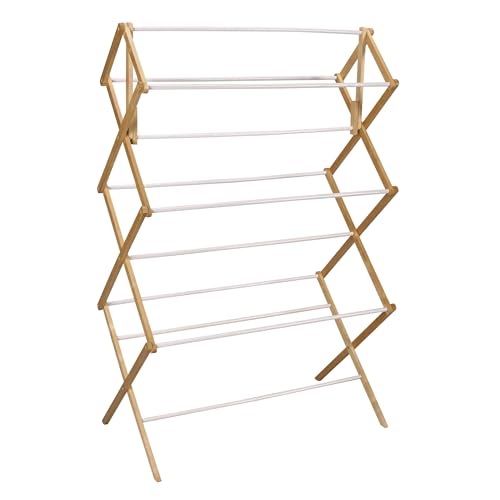 Household Essentials Folding Clothes Drying Rack, Wood Frame with Vinyl Dowels - color: Natural/White