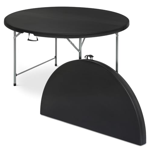 5.5ft Round Folding Table with Carry Handle, 66 Inch, Black | Portable, Heavy Duty, Plastic, Utility Table, Steel Legs, Party, Dining, Wedding, Camping, Picnic, Indoor, Outdoor Event - color: Black, size: 66" Diameter