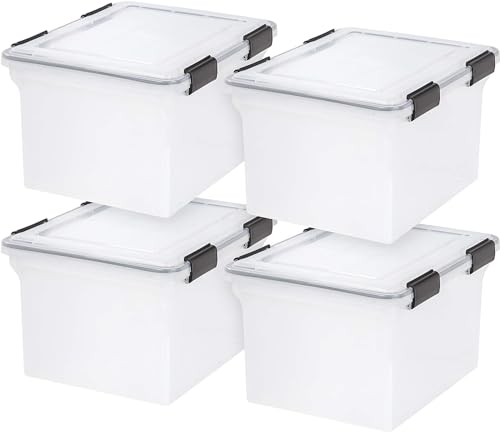 IRIS USA WeatherPro File Box Organizer, Letter/Legal, 32 Qt. 4-Pack, Clear | Organize important documents with water-resistant protection, secure latches, and stackable design for home or office storage - style: WeatherPro - 4 Pack