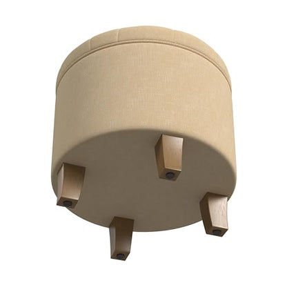 HomePop 19" Button Tufted Round Storage Ottoman - Light Tan Textured Solid - color: Light Tan Textured Solid