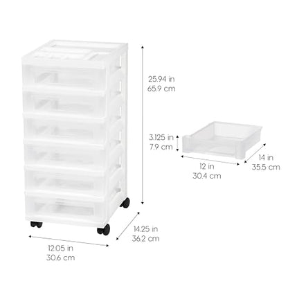 IRIS USA 6-Drawer Rolling Storage Cart, White/Clear | Keep classroom supplies, teacher essentials, craft materials, and learning tools organized with easy-access drawers. - size: 6 Drawer