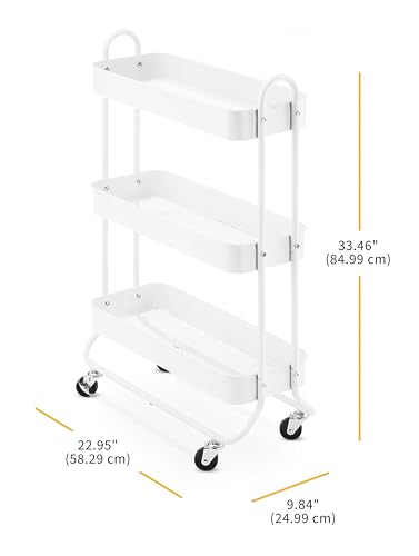Whitmor 3-Tier Slim Cart - Kitchen, Pantry, Bathroom Rolling Storage Cart - White - size: 9.84 x 22.95 x 33.46 inches