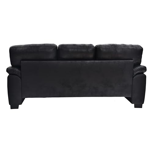 Eafurn Mid-Century Modern 3-Seater Loveseat Sofa Couch with Sturdy Wood Frame & Cushioned Armrests, 81" Compact Faux Leather Settee Furniture for Living Room, Apartment, Office - color: Black 81"