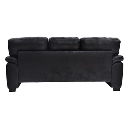 Eafurn Mid-Century Modern 3-Seater Loveseat Sofa Couch with Sturdy Wood Frame & Cushioned Armrests, 81" Compact Faux Leather Settee Furniture for Living Room, Apartment, Office - color: Black 81"