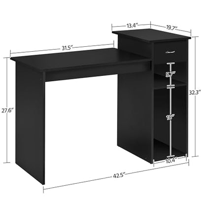 Yaheetech Black Computer Desk and Chair Set with Drawer, Shelves, Mesh Seat | Particle Board and MDF Build a Sturdy Desk with a Drawer and Elevated Platform, Paired with a Mesh Chair for Adults. - color: Black