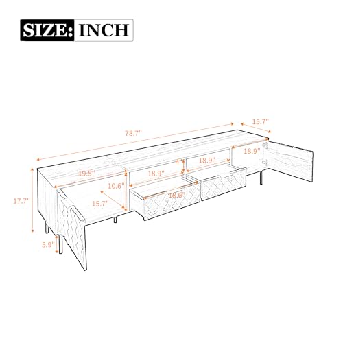 Modern TV Stand 78 inch for TVs up to 85 inch, Large Media Console with 3D Diamond Pattern and Cable Management for Living Room, Wood Entertainment Center with Soft-Closing Hinges, Dark Brown - color: Dark Brown-g