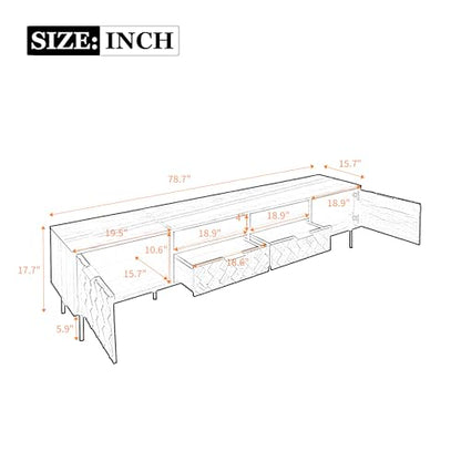 Modern TV Stand 78 inch for TVs up to 85 inch, Large Media Console with 3D Diamond Pattern and Cable Management for Living Room, Wood Entertainment Center with Soft-Closing Hinges, Dark Brown - color: Dark Brown-g