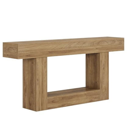 Tribesigns 63" Console Table, Farmhouse 2-Tier Entryway Table with U-Shaped Base, Narrow Long Wood Sofa Table Behind Couch Table for Living Room, Hallway, Foyer, Light Brown - color: Light Brown