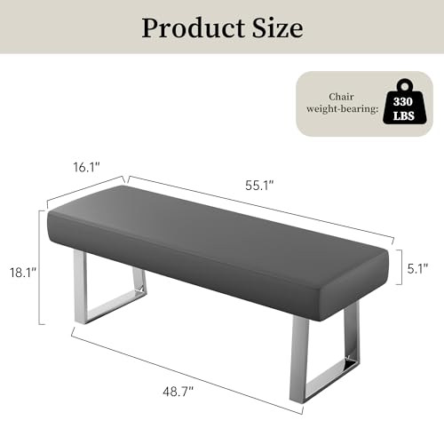 JIEXI 55" Upholstered Bedroom End Kitchen Bench with Sturdy Chrome Legs | PU Leather Padded Seat, Sturdy Thick Metal Legs, Space Efficient for Entryway Kitchen Dining Room Bedroom Window - color: Grey, size: 55 IN