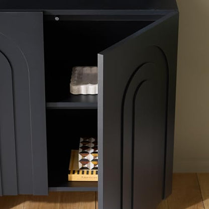 SAFAVIEH Furniture - Simi Media Stand for TVs up to 28" - Black Compact Entertainment Media Console - Storage Cabinet for Living Room, Bedroom (MED3119B) - color: Black