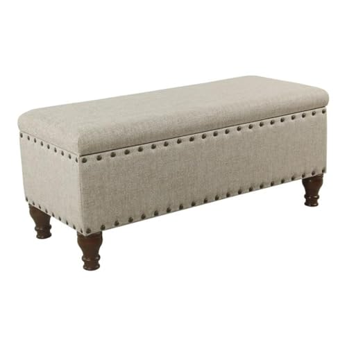 HomePop 42" Storage Bench with Nailhead Trim - Taupe/Cream - color: Taupe/ Cream