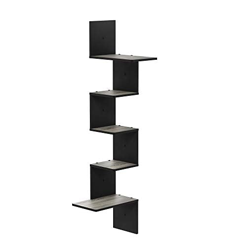 Furinno Rossi Wall Mounted Shelves, 5-Tier Rectangle, French Oak Grey/Black - color: French Oak Grey/Black