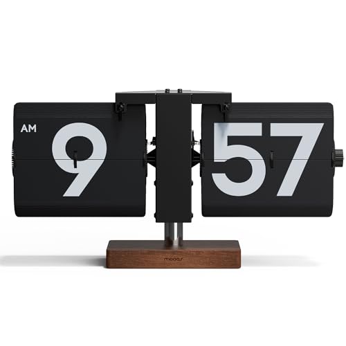 mooas Classic Modern Wood Big Flip Desk Clock (Black) | Retro Vintage Analog Design Auto Flip Clock Table Clock Large Number Battery Powered, Ideal for Home Office School Hotel Cafe - color: Big Wood Black