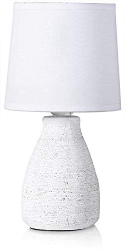 BRUBAKER Small Table or Bedside Lamp - White - Ceramic Base in Stone Finish - 11 Inches