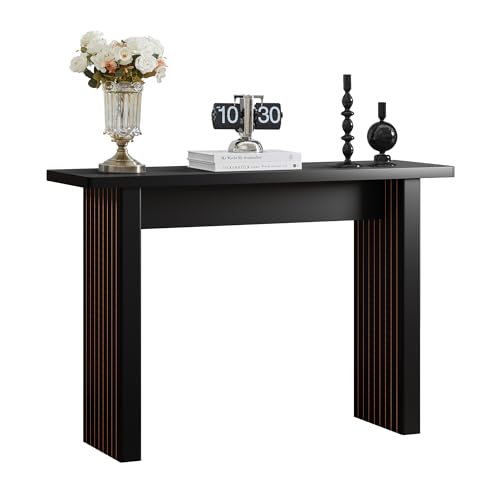 Mid Century Narrow Entryway Console Table, 43.3" Fluted Wood Couch Table Behind Sofa Long and Skinny for Living Room Hallway Entrance Foyer, Black - color: Black