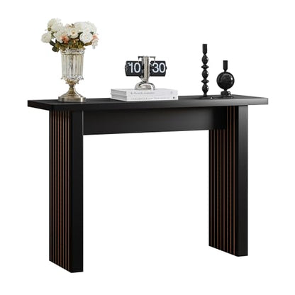 Mid Century Narrow Entryway Console Table, 43.3" Fluted Wood Couch Table Behind Sofa Long and Skinny for Living Room Hallway Entrance Foyer, Black - color: Black