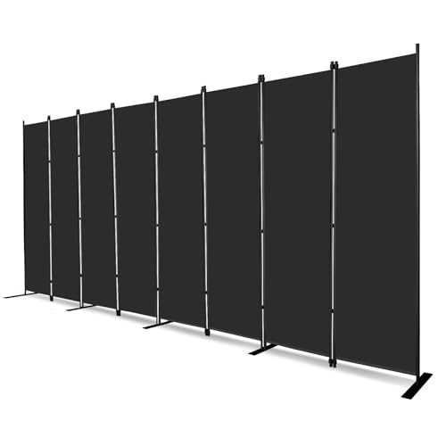 MAYOLIAH 8-Panel Black Room Divider 6ft Tall Indoor Folding Privacy Screen | Portable Office Partition Indoor Wall Separator 160" W X 72" H to Section off Space, Divider the Rooms, Protect the Privacy - color: Black, size: 8 Panel