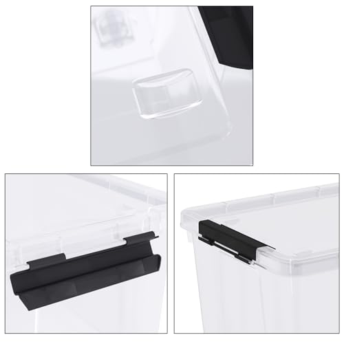 32 Quart Clear Plastic Latch Storage Bins with Wheels, 4 Pack | Large Clear Plastic Storage Box with Lid, Secure Black Side Latches, Built-In Rolling Wheels - size: 32 quart