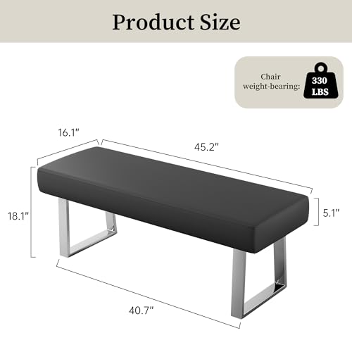 JIEXI 45.3'' Modern PU Leather Kitchen Entryway Bench w/Sturdy Metal Legs | Heavy Duty Chrome Metal Legs, Sturdy Frame, Ideal for Entryway Dining Room Living Room - color: Black, size: 45 IN
