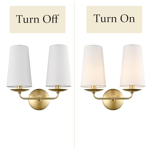 Moose Modern Gold 2-Light Wall Sconces Hardwired Brass Double Sconce with Fabric Shade for Bedroom, Fireplace, Staircase, Bathroom, Hallway - color: Gold, size: 1-Pack | 2-Light