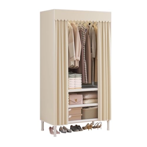 Portable Closet with Cover 27.5"x17.7"x65.7" Wardrobe Closet Pale Yellow | Portable Closet for Hanging Clothes, Fabric Cover and Hanging Rod, Portable Wardrobe Storage for Bedroom or Dorm Use - color: Pale Yellow-a, size: 27.5" L