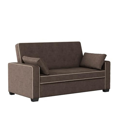 Serta Ainsley 66.5" Convertible Sleeper Loveseat, Full Size, Dreamcoil Comfort, Soft Woven Fabric, Java - color: Java, size: Full Loveseat