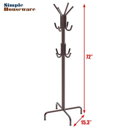 Simple Houseware Standing Coat/Hat Hanger Organizer Rack, 12 Hooks, Bronze | For Entryway, Bedroom, and Hallway - color: Bronze